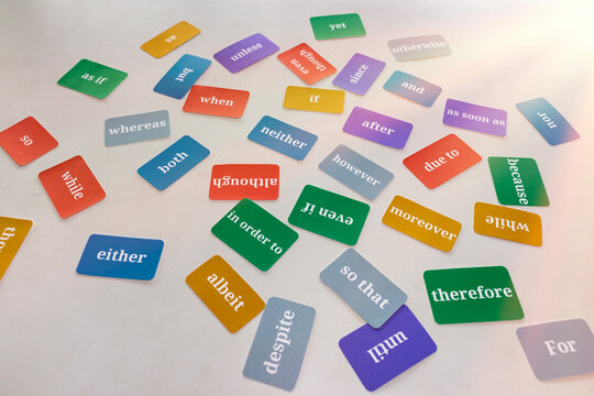 English conjunction word coards on white