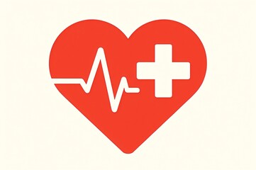 Obraz premium Heart and heartbeat medical symbol with cross icon representing health care and emergency aid design