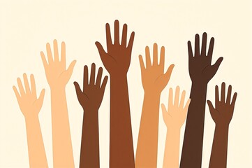 Fototapeta premium Vector illustration of multiple hands reaching upward together symbolizing help unity and support