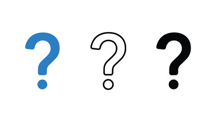 A set of colorful question marks on a white background