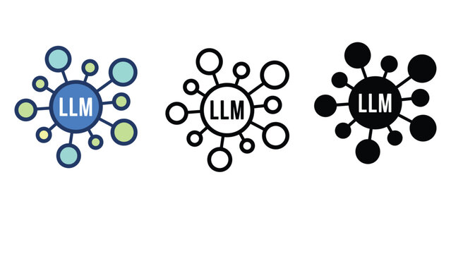 A set of three modern LLM logos with unique designs and color schemes