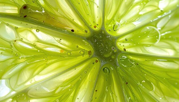 Close Up of Translucent Lime Slice Showing Pulp and Juice