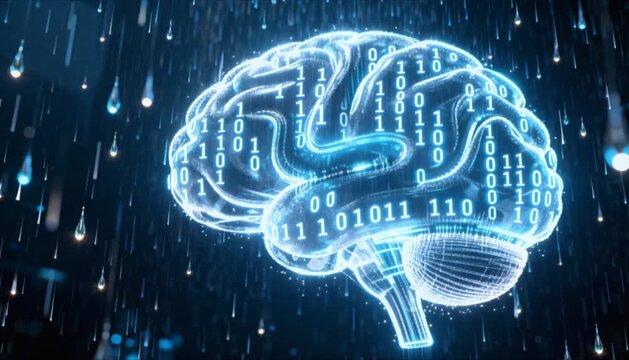 digital binary rainfall brain silhouette information perfect for world thinking day