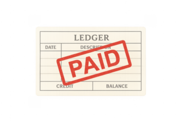 Ledger document showing paid stamp financial transaction