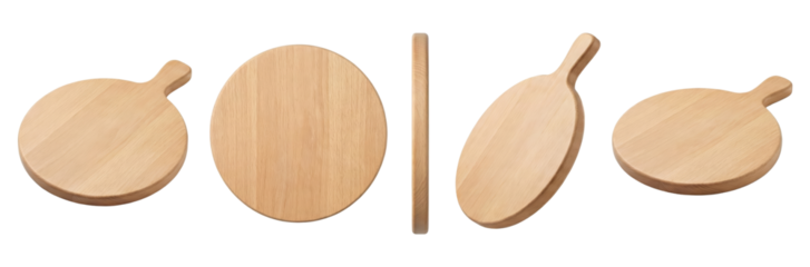 Wooden Pizza Peel Set, Round Cutting Boards, Kitchen Tools, White Background