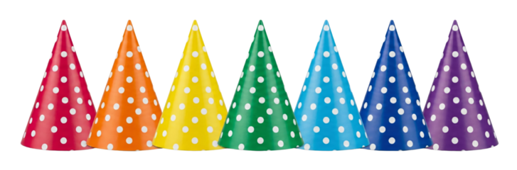 Rainbow Party Hats with White Polka Dots on White Background