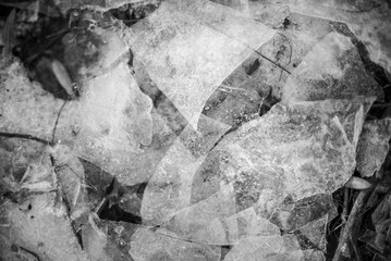 Monochrome Shattered ice pieces on the ground