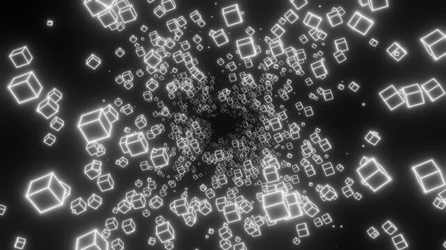 Abstract Futuristic Neon Wireframe Cube Tunnel Motion Graphics Loop