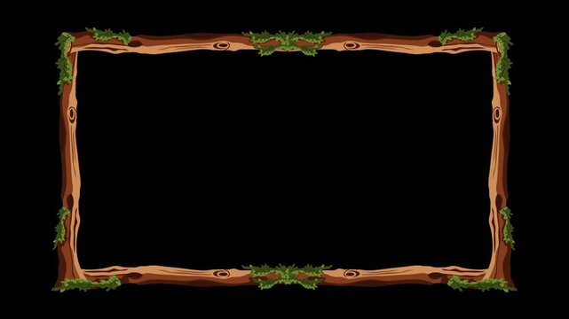 Wooden webcam overlay with leaves for streaming border with transparent background. Animation Border gaming overlay