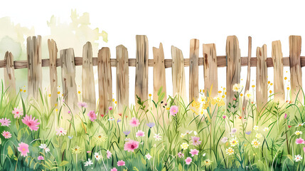 flat watercolor illustration wooden fence