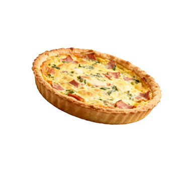 [Transparent Background PNG]Delicious ham and vegetable quiche with a golden crust