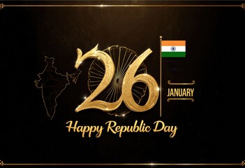 Naklejka premium India republic day celebration with map, date, national flag