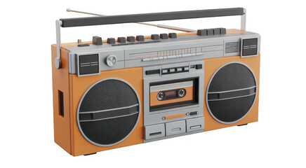 Obraz premium Gray and orange boombox on black radio cassette player isolated on a transparent background