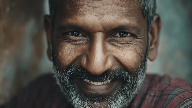 Lifestyle people portrait of an Indian man, authentic everyday presence, natural facial expression, realistic skin tones and textures, soft natural daylight, minimal uncluttered background, human