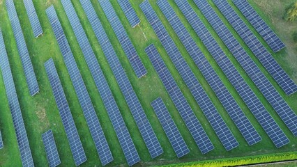 Green energy solar farm with multiple panel arrays.