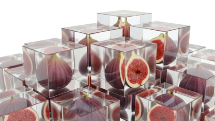 Fresh figs encapsulated in clear cubic containers