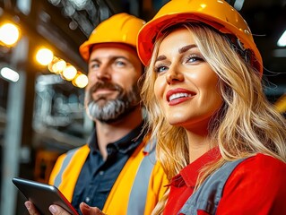 Diverse Industrial Team Using Digital Tablet in Modern Workplace