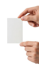 Obraz premium Hand holding blank card isolated on transparent background