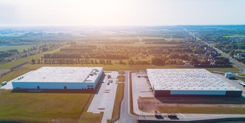 Commercial buildings and surrounding farmland