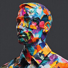 Metaverse emotion concept with abstract avatar, surreal illustration, copy space