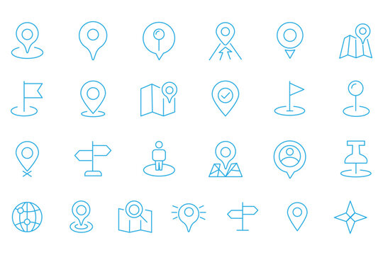Collection of red map pin vector icon. Marker location icon set. Map pin place marker. Map marker pointer icon. GPS location symbol.