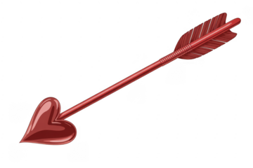 Red heart arrow love valentines isolated on a transparent background