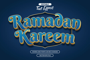 Ramdan kareem editable text effect with gold text style and with blue background