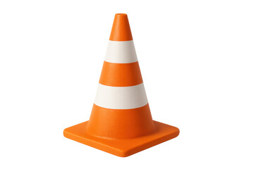 Orange traffic cone warning sign with white stripes