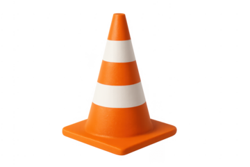 Orange traffic cone warning sign with white stripes