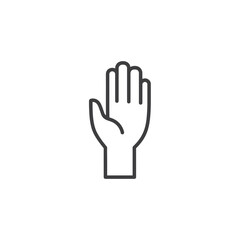 Obraz premium Open palm hand outline icon, stop gesture, greeting, help symbol, vector illustration