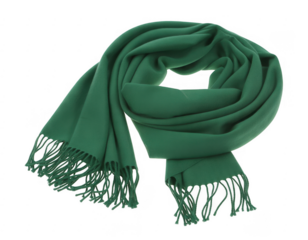 Green scarf with fringe scarf with tassels isolated on a transparent background