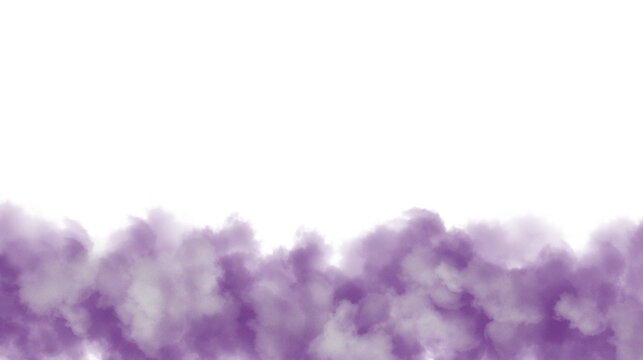 Soft violet smoke overlay isolated on transparent background, cinematic mist fog band