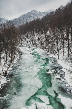 Frozen river in the mountains