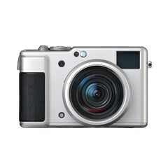 Compact digital camera front isolated on transparent background.