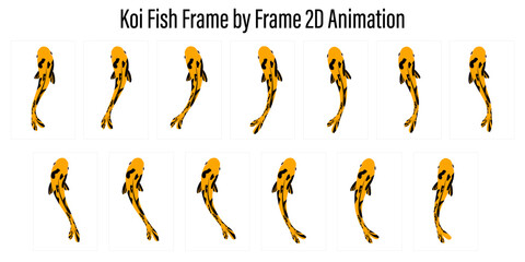 Loopable Frame by Frame Fish Swimming 2D Animation Vector Set, Top View Aquatic Motion Illustration, Seamless Marine Design, Editable Water Vector Graphics, Ocean Pond Infographics Element Collection.