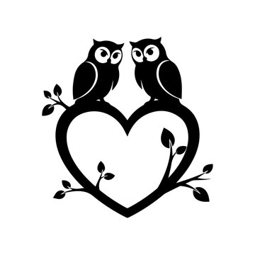 Two owls on a heart-shaped branch Vector