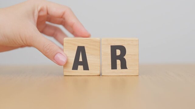 hand change wooden block from VR to AR, VIRTUAL and AUGMENTED REALITY, MR, Mixed Reality, XR, Extended, Metaverse and Immersive Technology concept