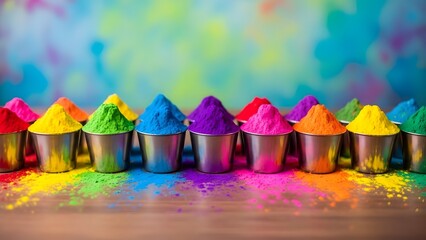 Vibrant holi colors celebrating happy holi with powdered pigments