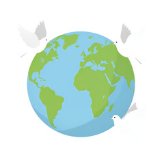 Earth globe with three flying doves.
