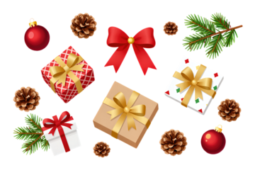 Festive Christmas decorations with gifts and ornaments