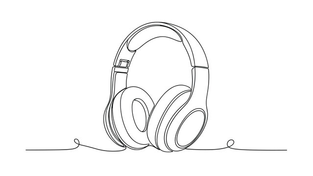 Single continuous line drawing of modern wireless headphones for music and audio entertainment concepts with a minimalist artistic style.