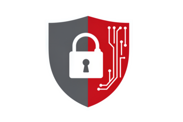 Shield with padlock and circuit icon isolated