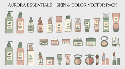 Fototapeta premium Aurora Essentials Cosmetics Vector Set - Beauty Products Illustration