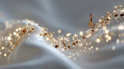 Ivory white background with shimmering golden musical notes glowing magically and drawing the eye