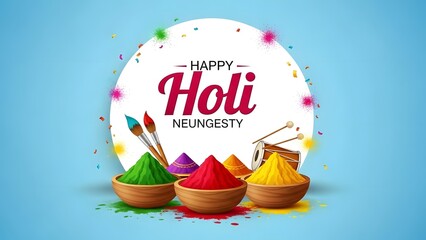 Vibrant happy holi celebration with colorful powders and joyful spirit