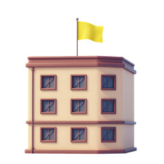 Yellow Flag on Top of Beige Building With Windows.