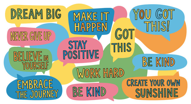 Colorful Inspirational Quotes in Speech Bubbles.