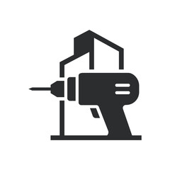 Power drill logo icon. Showing construction work, home renovation, and professional repair service.