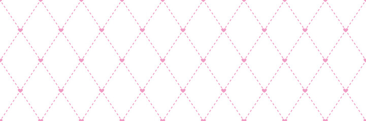 Pastel pink hearts valentine harlequin diamond rhombus seamless vector pattern banner background