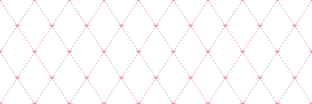 Pastel pink hearts valentine harlequin diamond rhombus seamless vector pattern banner background